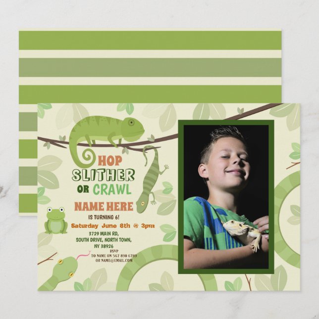 Reptiles Snake Birthday Party Lizard Photo Iguana Invitation (Front/Back)