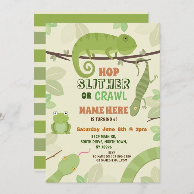 Reptiles Snake Birthday Party Lizard Snakes Iguana Invitation (Front/Back)