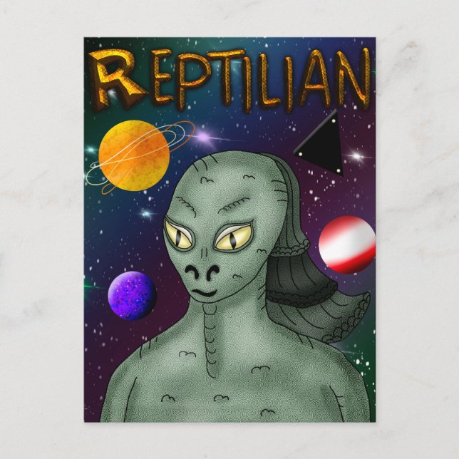 Reptilian Alien with Outer Space  Postcard (Front)