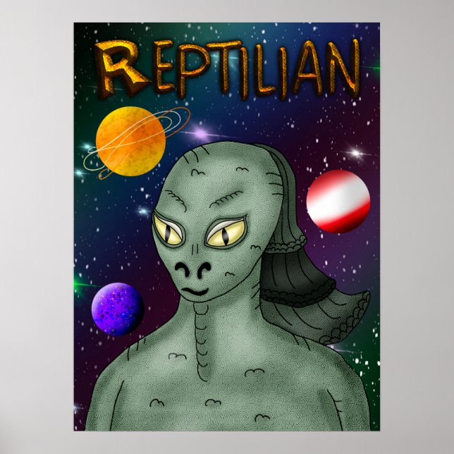 Reptilian Alien with Outer Space  Poster (Front)