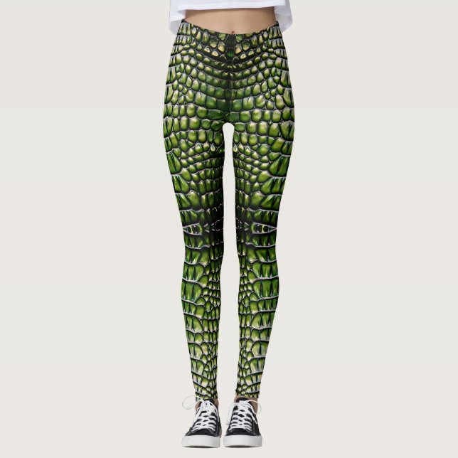 Reptilian Crocodile Alligator Skin Pattern Leggings (Front)