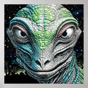 Reptilian Lizard Man Alien Extraterrestrial Being Poster