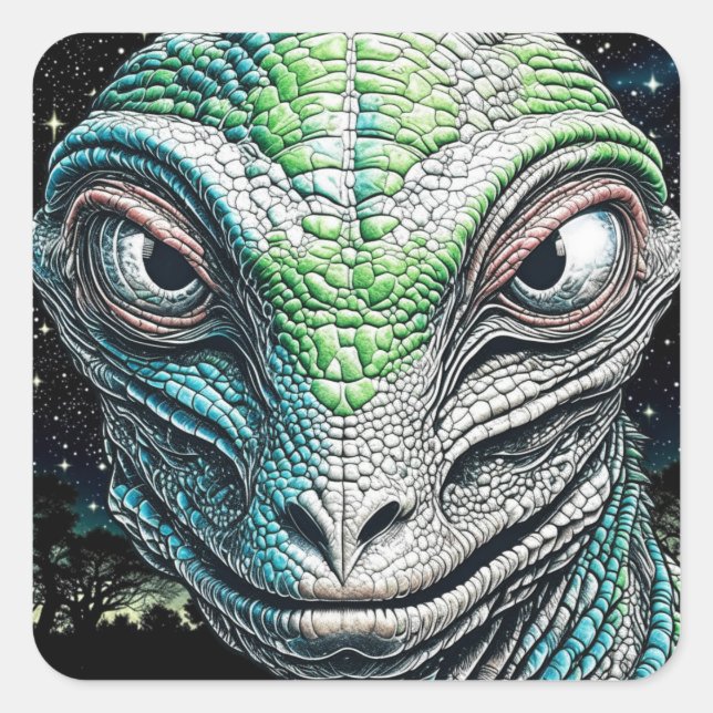 Reptilian Lizard Man Alien Extraterrestrial Being Square Sticker (Front)