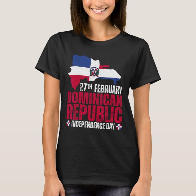 Republic Independence Day Dominican Flag And Map  T-Shirt (Front)