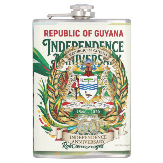 Republic  Of  Guyana 60th Independence Anniversary Hip Flask