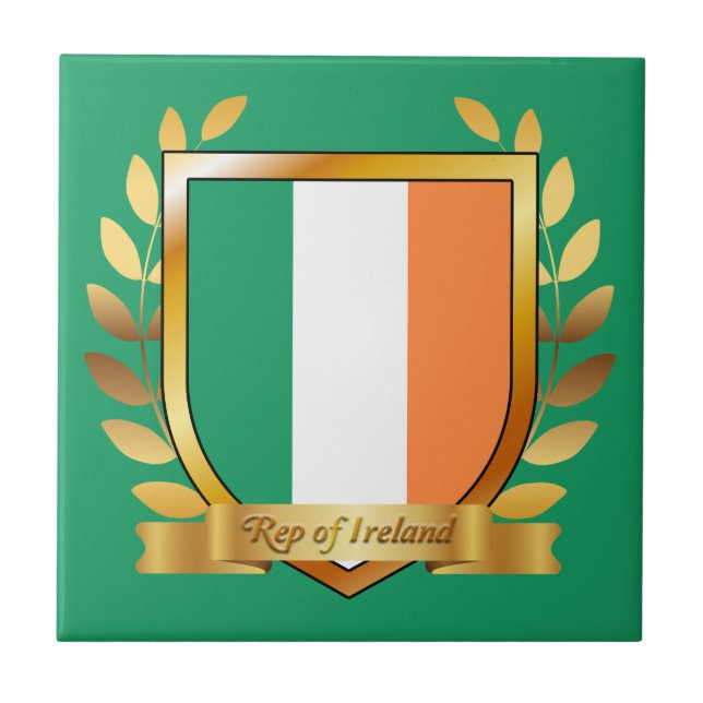 Republic of Ireland Flag Shield Ceramic Tile (Front)