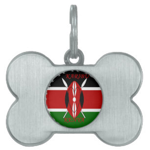 Republic of Kenya National Flag Black red green Ar Pet ID Tag