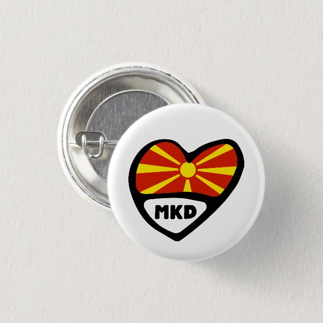 Republic of Macedonia Country Code Flag Heart 3 Cm Round Badge (Front & Back)