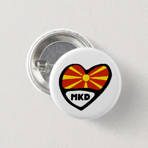 Republic of Macedonia Country Code Flag Heart 3 Cm Round Badge