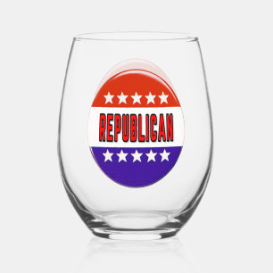Republican Button Stemless Wine Glass