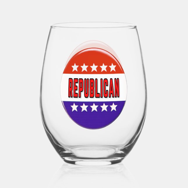 Republican Button Stemless Wine Glass (Front)