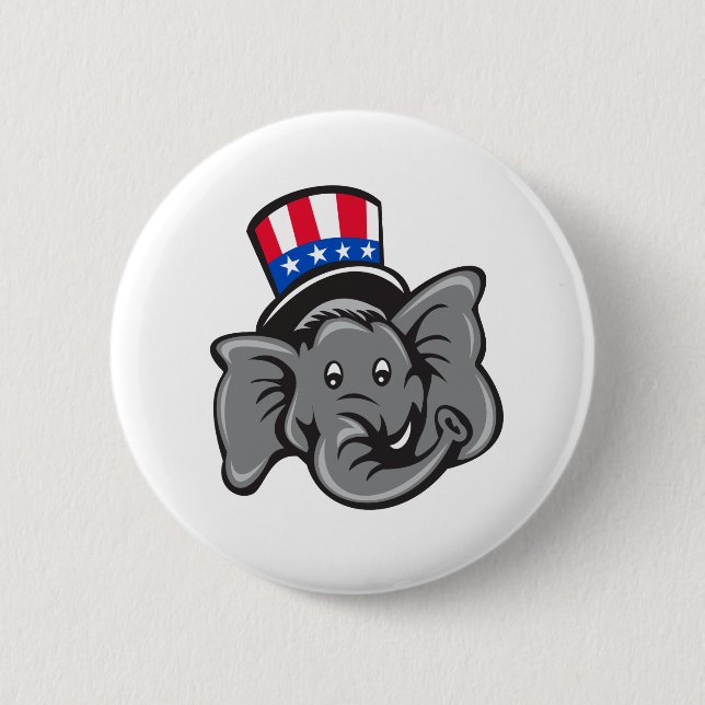 Republican Elephant Mascot Head Top Hat Cartoon 6 Cm Round Badge (Front)