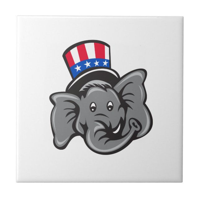 Republican Elephant Mascot Head Top Hat Cartoon Ceramic Tile (Front)