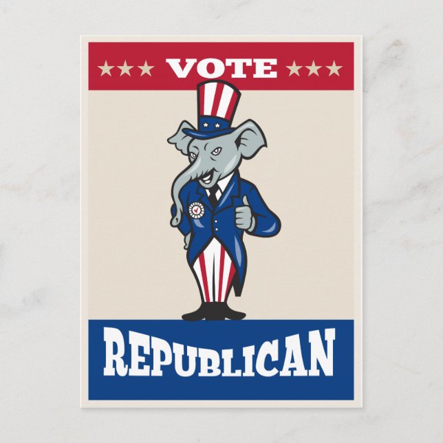 Republican Elephant Mascot Thumbs Up USA Flag Postcard (Front)