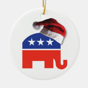 Republican Elephant Wearing a Santa Claus Hat Ceramic Ornament
