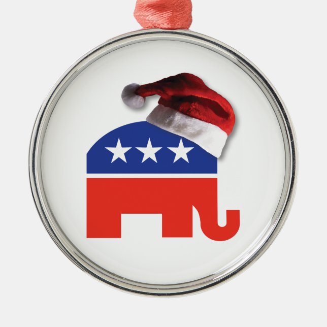 Republican Elephant wearing a Santa Claus Hat Metal Ornament (Front)