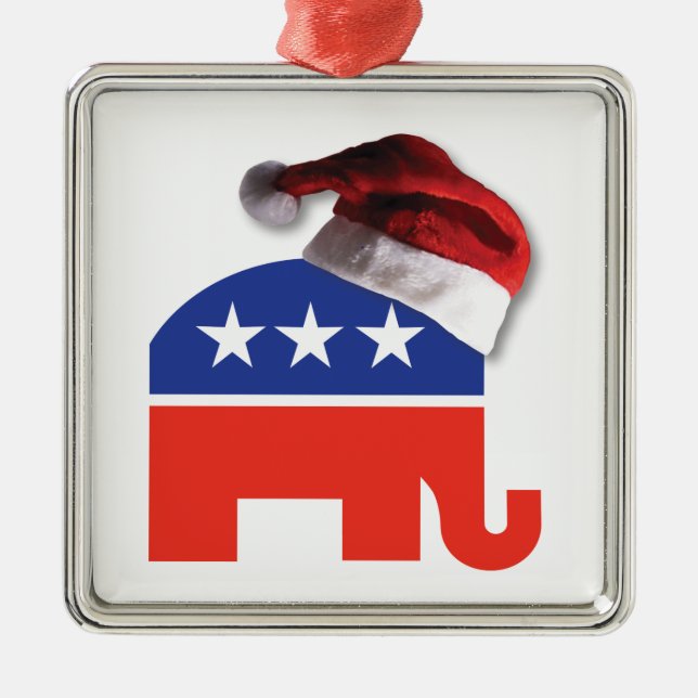 Republican Elephant Wearing a Santa Claus Hat Metal Ornament (Front)