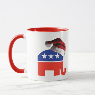 Republican Elephant wearing a Santa Claus Hat Mug