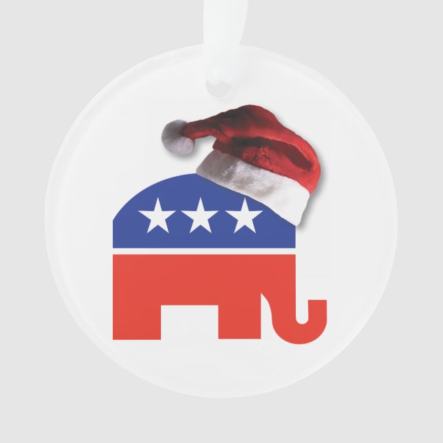 Republican Elephant wearing a Santa Claus Hat Ornament (Front)