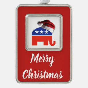 Republican Elephant wearing a Santa Claus Hat Silver Plated Framed Ornament