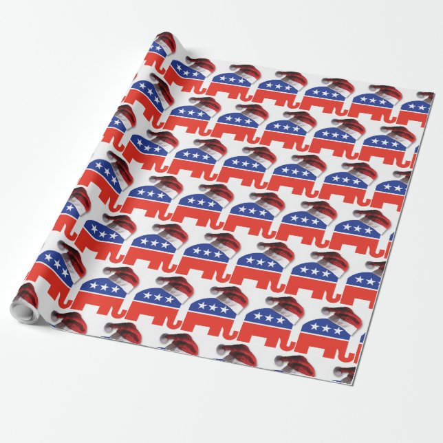 Republican Elephant wearing a Santa Claus Helmet Wrapping Paper (Unrolled)