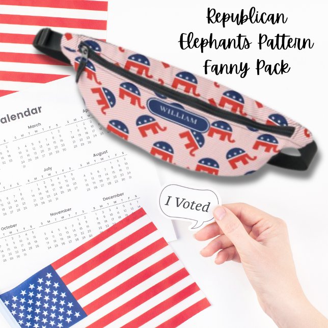 Republican Elephants Pattern Red Stripes Custom Bum Bags (Creator Uploaded)