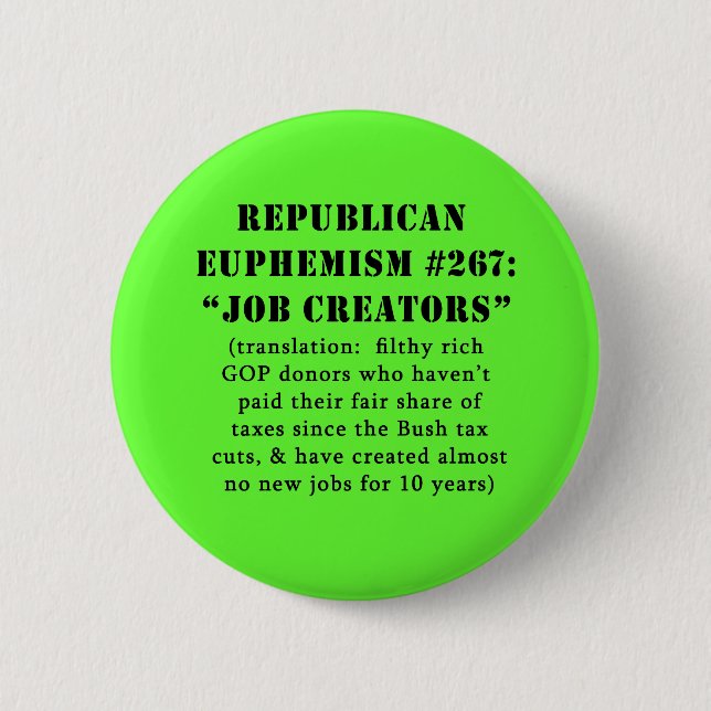 Republican Euphemism Job Creators JOKE 6 Cm Round Badge (Front)
