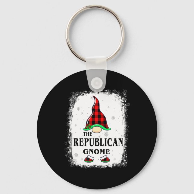 Republican Gnome Buffalo Plaid Matching Family Xma Key Ring (Front)