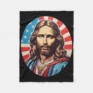 Republican Jesus – Bold Pop Art With American Flag Fleece Blanket