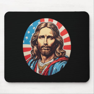 Republican Jesus – Bold Pop Art With American Flag Mouse Pad