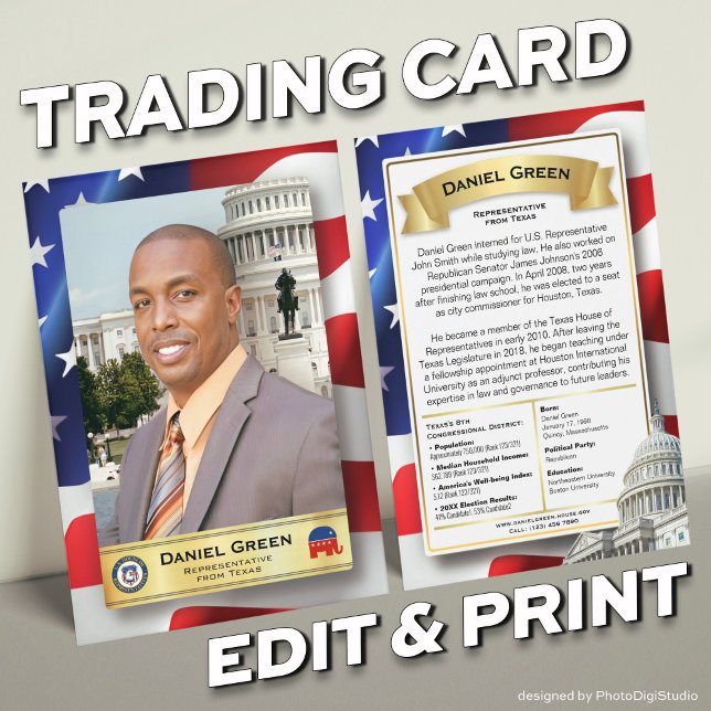 Republican United States Congress Trading Cards (Customizable United States Congress Trading Cards Templates and Prints Gold)
