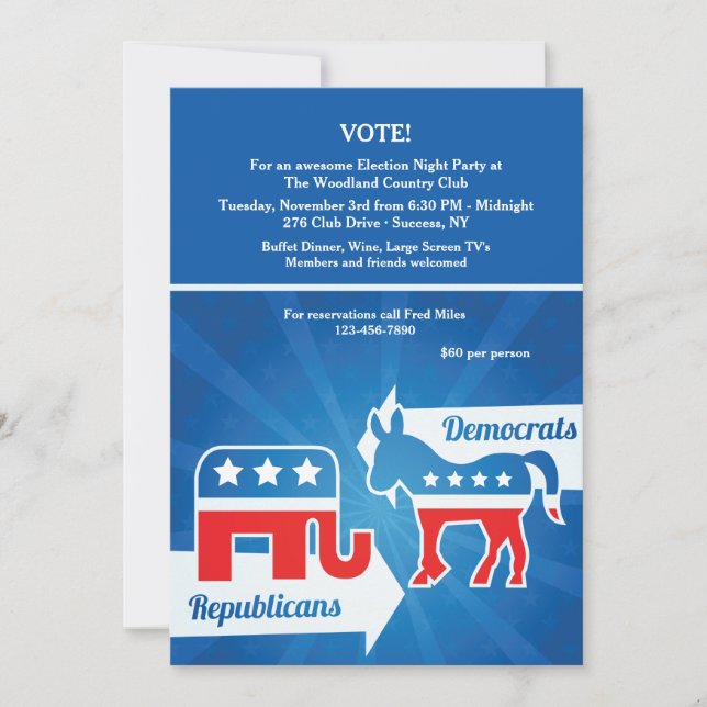 Republicans and Democrats Election Party Invitatio Invitation (Front)