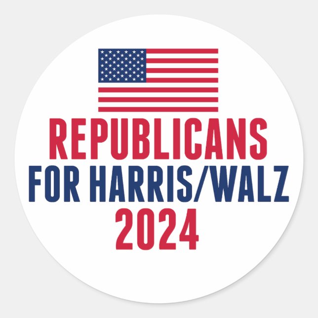 Republicans for Harris Walz American Flag Classic Round Sticker (Front)