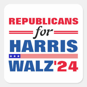 Republicans for Harris Walz Red Blue Square Sticker