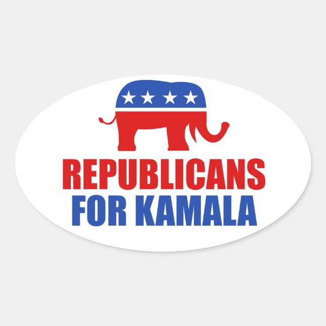 Republicans for Kamala Harris Elephant Oval Sticker (Front)