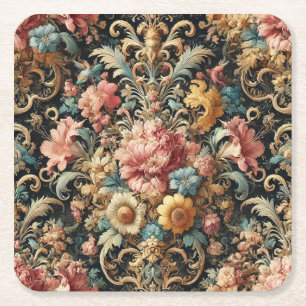Requiem for Arcana – Gothic Floral Design Square Paper Coaster