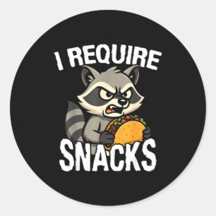 Require snacks cute animal meme tee funny racoon classic round sticker