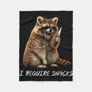 Require snacks racoon funny animal meme men women fleece blanket