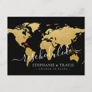 Rescheduled Postponed Destination Wedding Map Announcement Postcard
