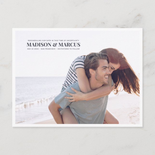 Rescheduled Wedding Announcement Simple Photo Postcard (Front)