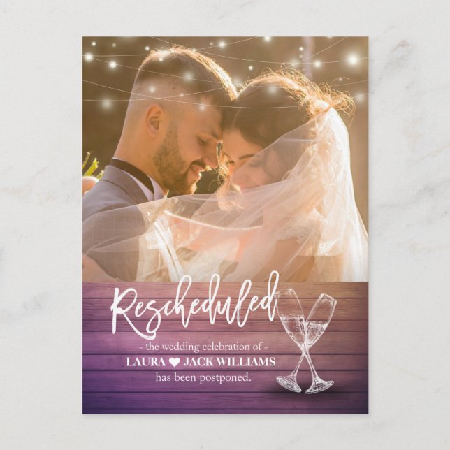 Rescheduled Wedding Postponement Change of Plans Announcement Postcard (Front)