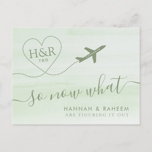 Rescheduling Beach Wedding Mint Green Announcement Postcard (Front)