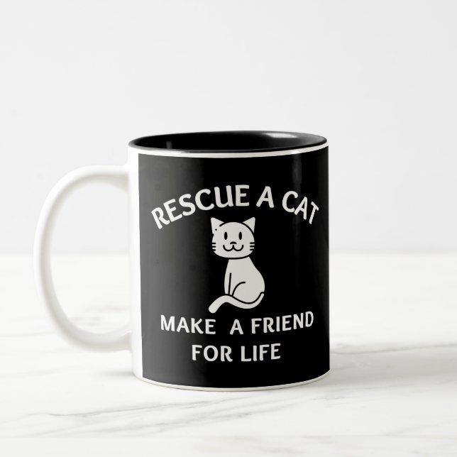 Rescue A  Cat Make A  Friend For Life Two-Tone Coffee Mug (Left)