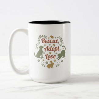 Rescue, Adopt, Love Two-Tone Coffee Mug