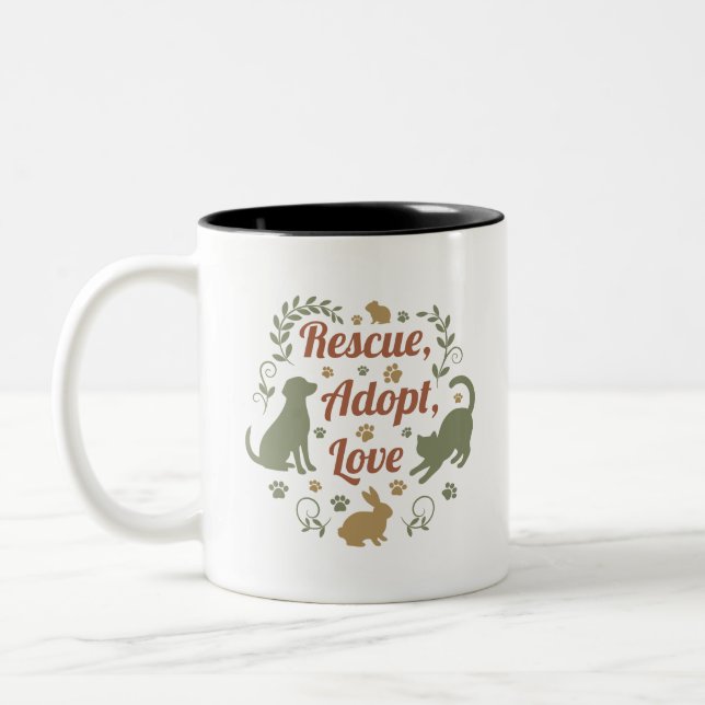 Rescue, Adopt, Love Two-Tone Coffee Mug (Left)