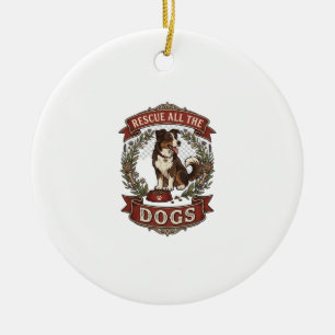 Rescue All Dogs Dog Floral Wreath Ribbon_1 Ceramic Ornament