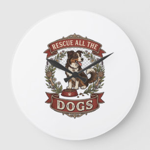 Rescue All Dogs Dog Floral Wreath Ribbon_1 Large Clock