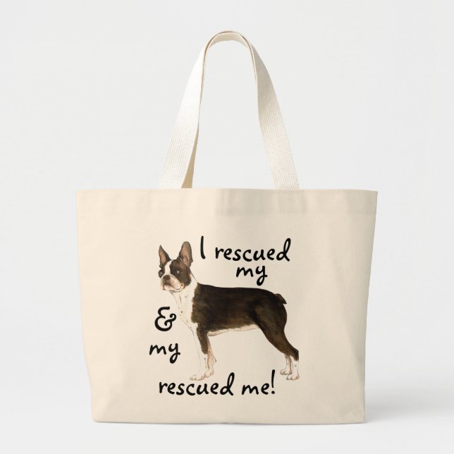 Rescue Boston Terrier Large Tote Bag (Front)