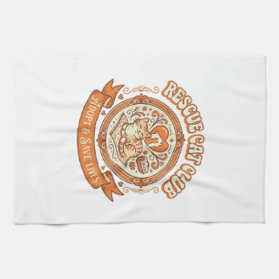 Rescue Cat Club Cat Rescue Adoption Vintage Vector Tea Towel