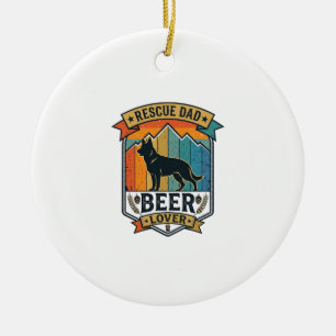 Rescue Dad Beer Lover Dog Vintage Sunset_1 Ceramic Ornament